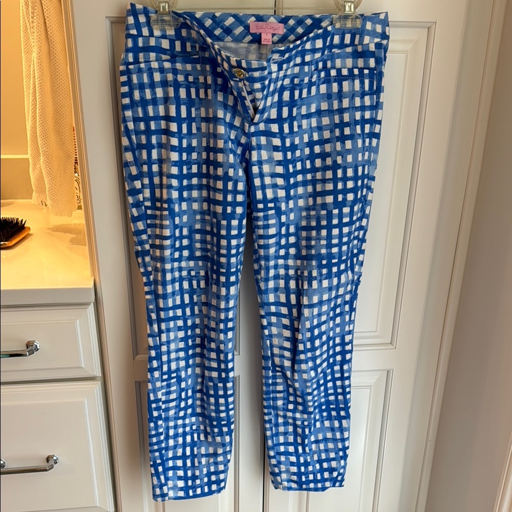 Lilly Pulitzer Blue Checkered Ankle Jeans